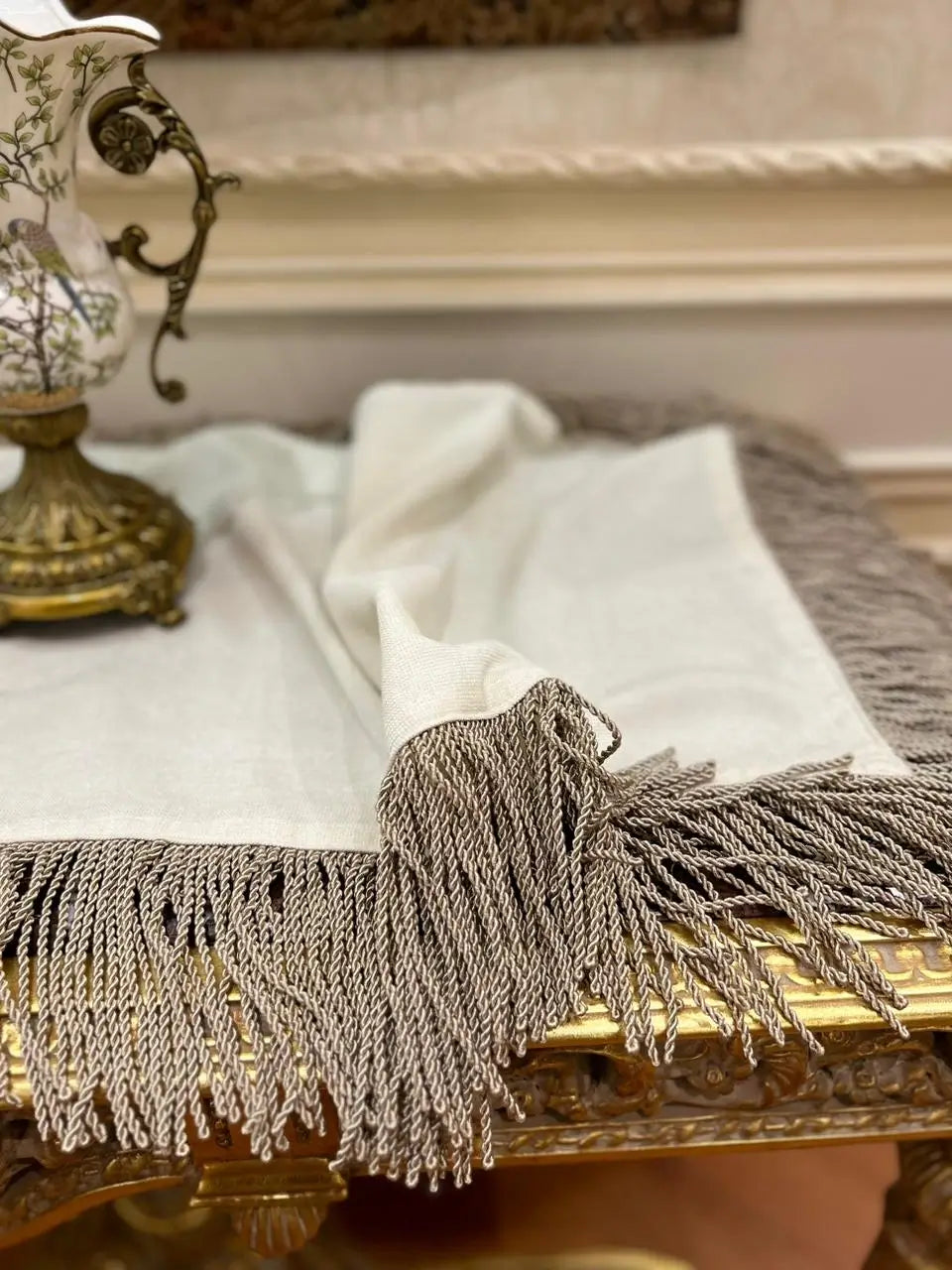 Royal Beige Table Runner With Tassels (Trend)