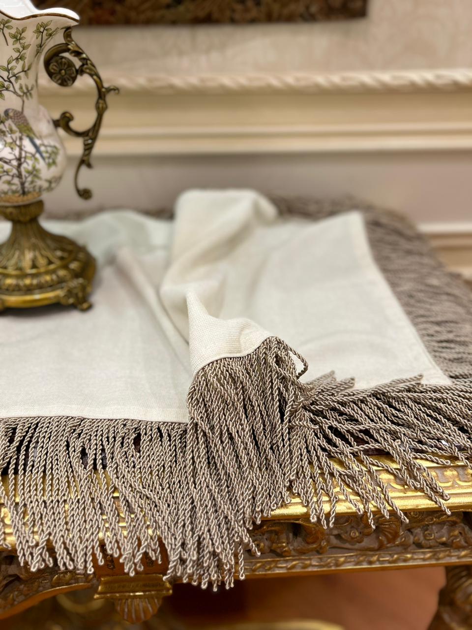 Royal Beige Table Runner With Tassels (Trend)