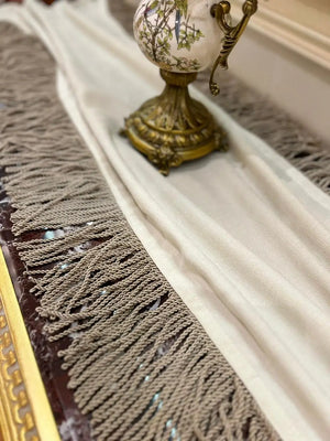 Royal Beige Table Runner With Tassels (Trend)
